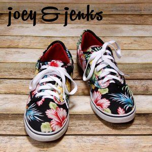 Van's Black Hawaiian Floral Hibiscus Lace Up Sneakers Skate Shoes Size 10